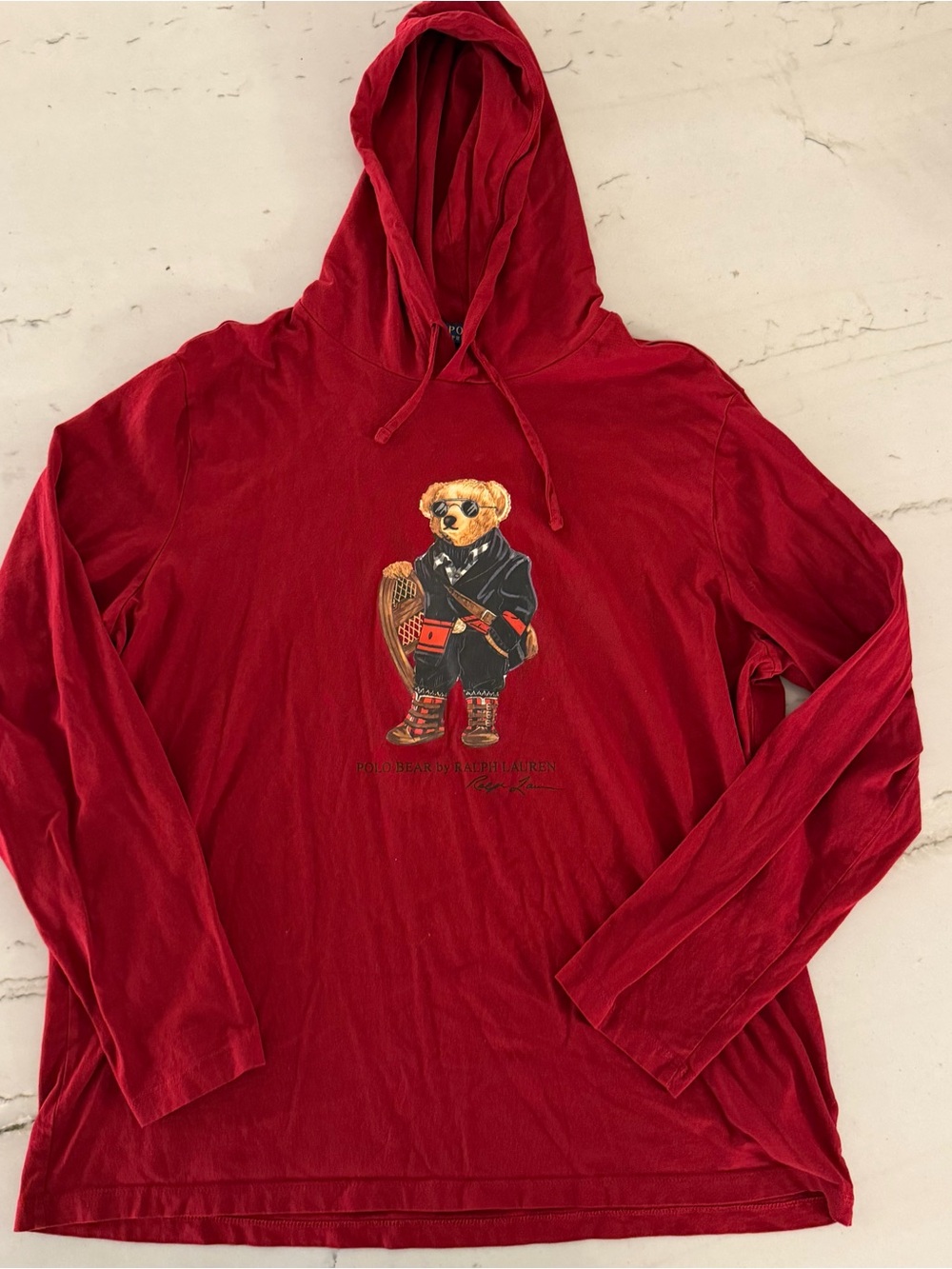 Polo Ralph Lauren Snowshoe Bear Long Sleeve Pullover Lightweight Hoodie XL Red